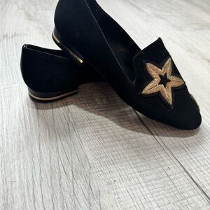 Elegant Black Loafers with Gold Star Embellishment